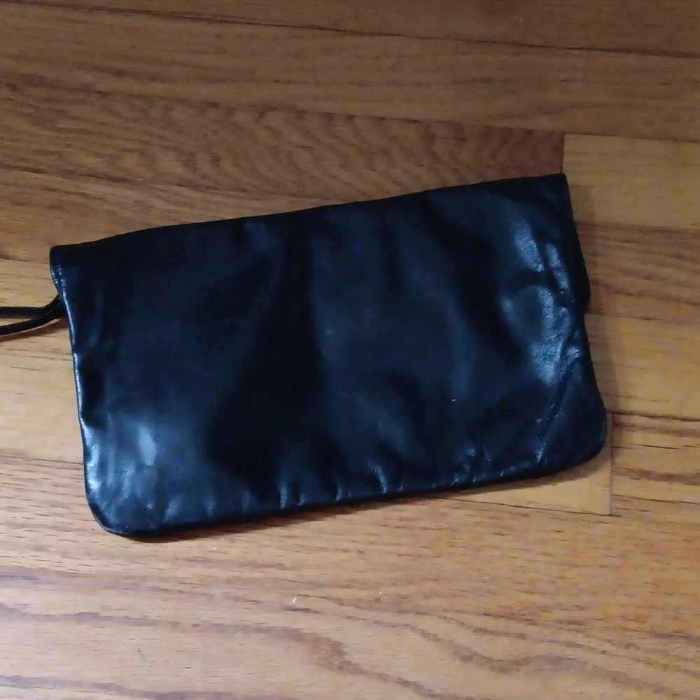 Bill Dorf Vintage Black Leather Clutch with Wristlet Strap